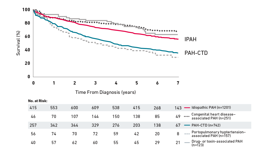 Decreased survival chart for PAH-CTD